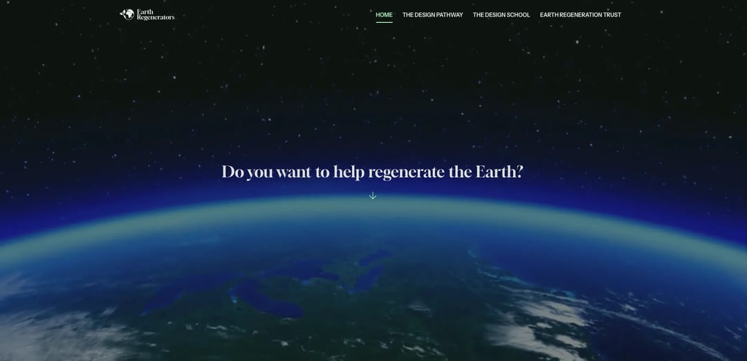 Página de Earth Regenerators con la Tierra vista desde el espacio.